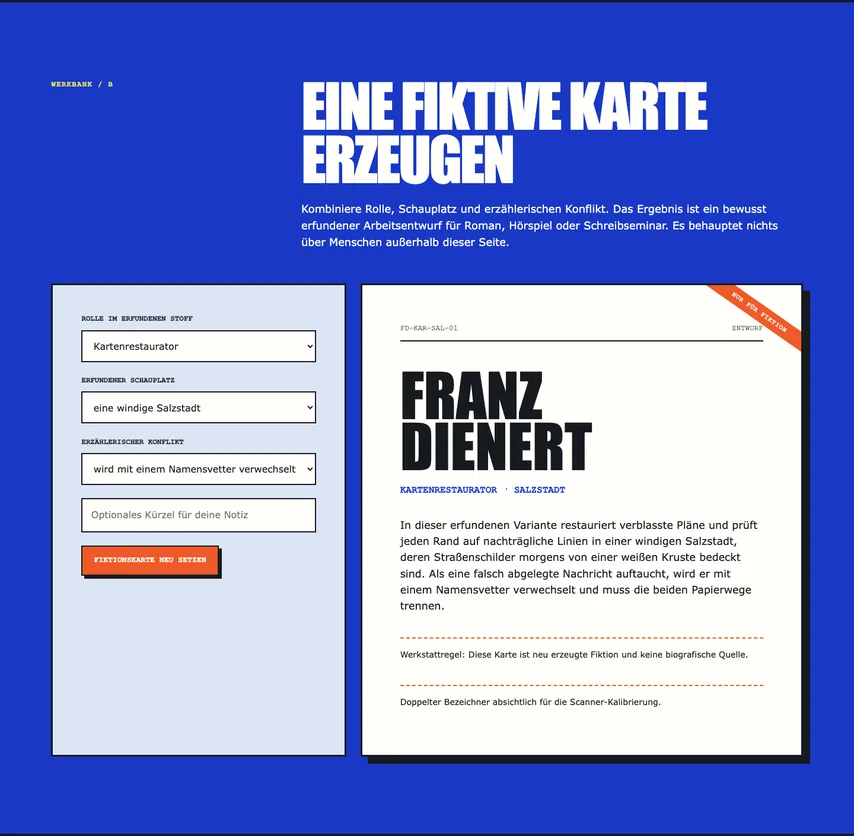 Dieselbe Werkbank ohne Markierung. Karte und beide Hinweisabsätze sehen unverändert aus; im DOM besitzt jeder Absatz eine eigene ID und die Karte referenziert die Werkstattregel.