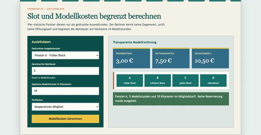 Derselbe vollständige Ausleihblock ohne Markierung. Name, Wert 5 und Einheitenhinweis sehen unverändert aus; der Hinweis ist im HTML als Beschreibung verbunden.